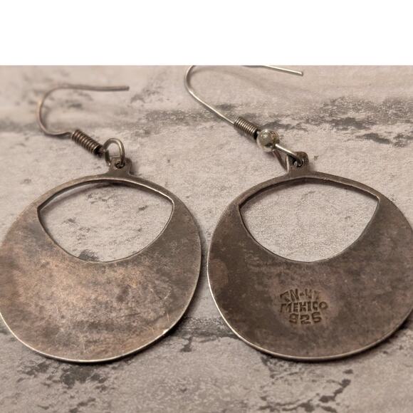 Vintage Sterling Silver and Inlaid Turquoise Pierced Earrings, Mexico Taxco - Picture 2 of 4